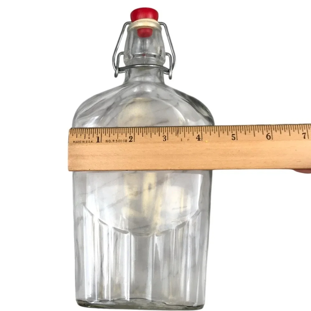 Clear Glass Bottle with Wire Bale‎ and Red Lid Vintage Style Decorative F72Q